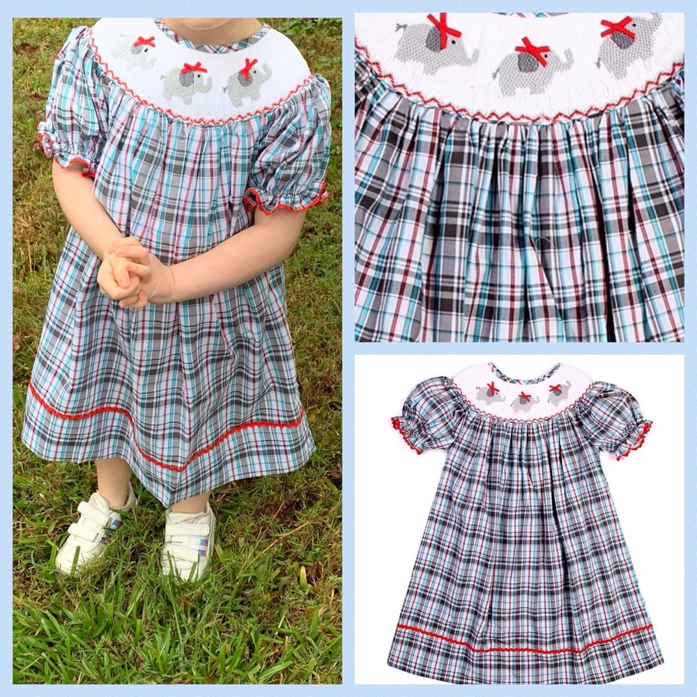 Smocked Bishop Dress- Elephant